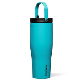 Corkcicle Go Cup XL Insulated Tumbler with Lid and Straw, Capri Blue, 30 oz – Reusable Water Bottle Keeps Beverages Cold for 12hrs – Cupholder Friendly Tumbler, Leak-Proof Design