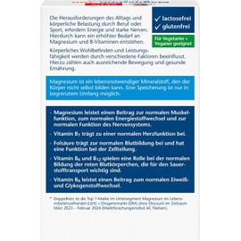 Doppelherz Magnesium 400 + B1 + B6 + B12 + Folic Acid, Magnesium Supports Normal Muscle Function and Energy Metabolism, 30 Vegan Tablets