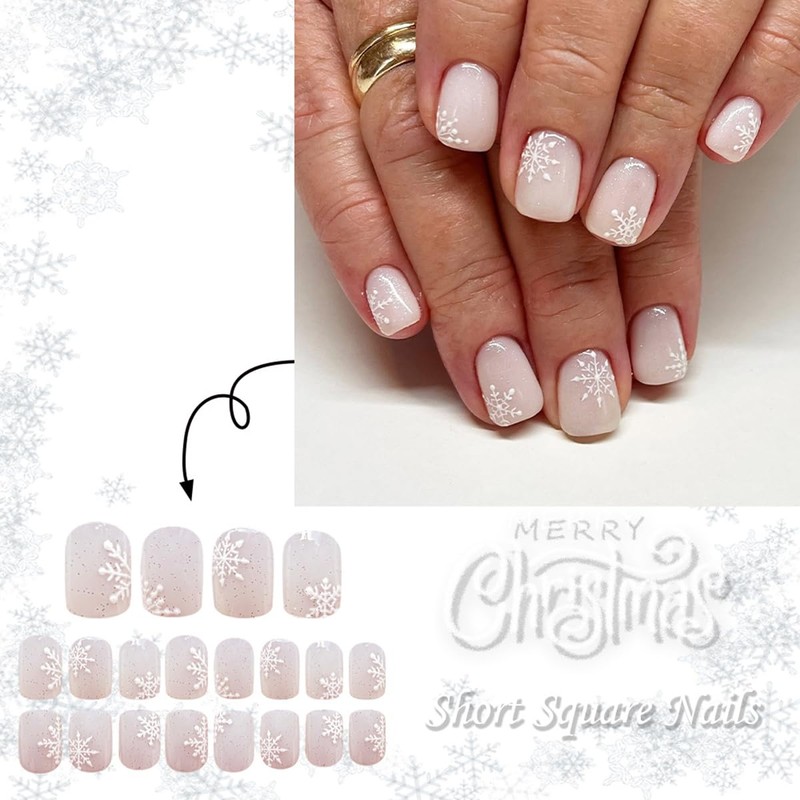 24Pcs Christmas Press on Nails Short Square WLGDLH Fake Nails