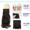 Hat Wig Beanie Hat with Hair Long Wavy Extensions Knit