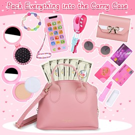 Learn2M Play Purse for Little Girls Ages 3-6, My First Purse Toy with Handbag, Makeup Set, Sunglasses, Smartphone, Wallet, Car Keys, Credit Cards and Fake Money