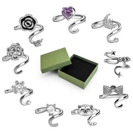 9pcs Crochet Ring for Crocheting Adjustable Crochet Tension Ring, Yarn Guide Knitting Tension Rings, Fidget Rings Set, Accessories for Crochet Mother Gifts (silver)