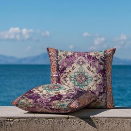 Vorysum Set of 2 Outdoor Cushions Weatherproof 40 x 40 cm Purple Boho Decorative Cushion Summer Cushion Covers Vintage Cushion Cover Sofa Cushion for Living Room Bedroom Garden Decorative