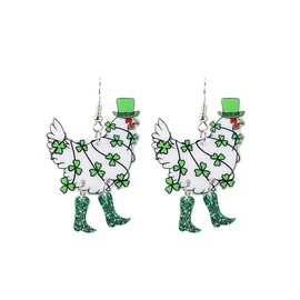 Pingyongchang Funny Cute St. Patrick's Day Cartoon Animal Chicken Boots Acrylic Earrings for Women Irish Shamrock Green Clover Dangle Drop Earrings Holiday Party Jewelry Gift