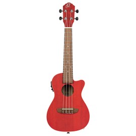 Ortega Guitars, 4-String Earth Series Concert Acoustic/Electric Ukulele, Right, Transparent Fire Red, (RUFIRE-CE)