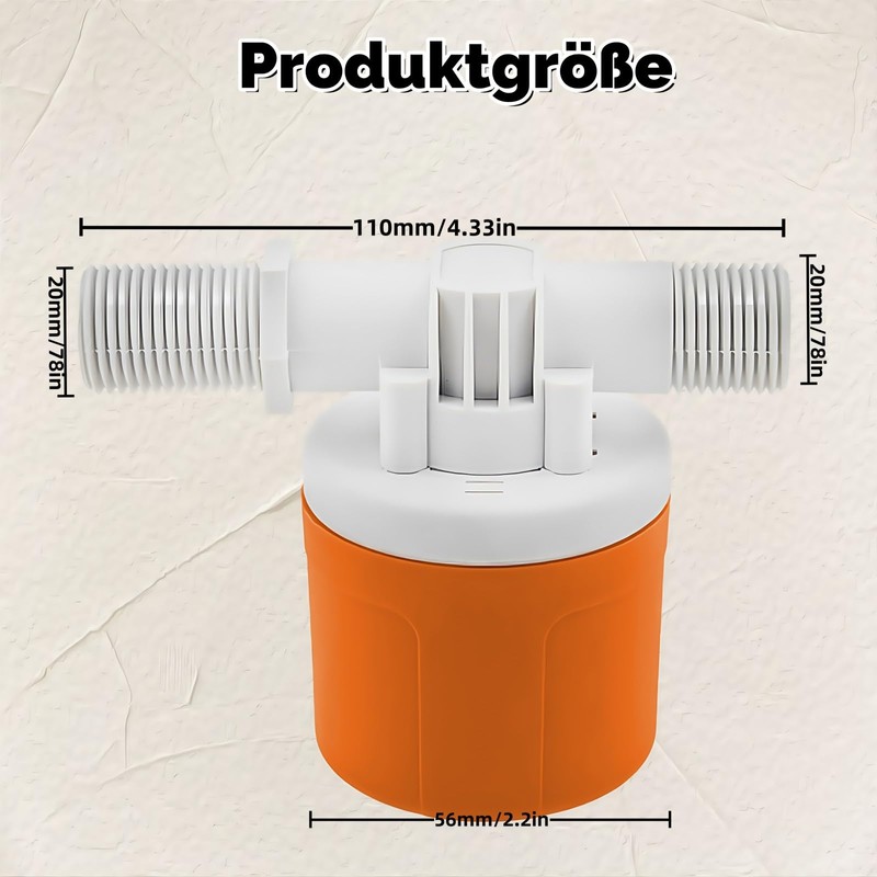 Float Valve for Water Tanks, 1/2 Inch Side Connection Automatic