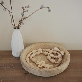 RUIRUICO Wood Bead Garland with Tassels, Blessed Decor with Wooden Cross, Decorative Beads Home Decor, Beaded Cross Decor (48 Inches)