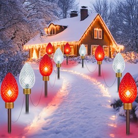 Brightown Super Jumbo C9 Christmas Pathway Lights Outdoor - 2 Pack Total 22FT 10 LED Strawberry Jumbo C9 Pathway Lights, Giant Christmas Lights Outdoor Decorations for Lawn Outside, Red & Pure White
