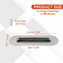 uxcell 2 Pcs Finger Flush Pulls, 5.6" Stainless Steel Oval Sliding Door Handle Recessed Pocket Door Pull with Invisible Screw Hole for Home Bathroom Barn Closet Window, Silver Tone