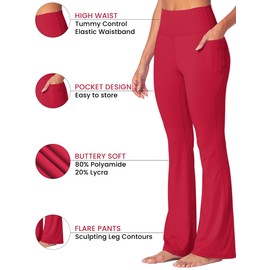 Sunzel Sunzfly Women's Mini Flare Leggings with Pockets High Waisted Tummy Control Yoga Pants Bootcut Workout Gym Casual 30" Scarlet Smile XX-Large