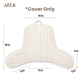AELS Large Reading Pillow Replacement Cover with Arms and Pockets, 18" Beige with Light Brown Stripes Textured Backrest Pillow Cover Fits Standard Size Pillows (Cover ONLY)