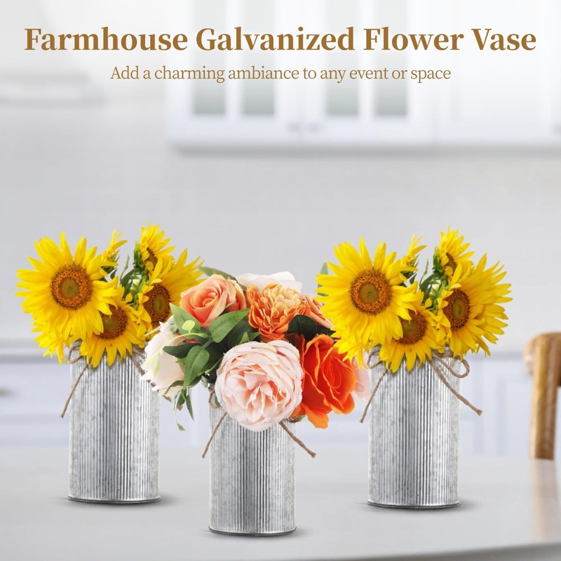16 PCS Galvanized Flower Vases, 4.33in Rustic Galvanized Iron Vase