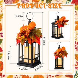 Tuanse 2 Pcs Fall Decorations for Home Rustic Metal Decorative Lantern 14 Inch Thanksgiving Flameless Candle Holder Table Centerpieces with LED Lights for Autumn Harvest Patio Porch(Farmhouse)