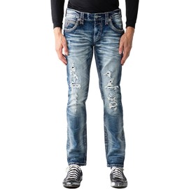 Rock Revival - Mens Kinsly RP3690A Straight Jeans, Color Denim, Size: 40W x 32L