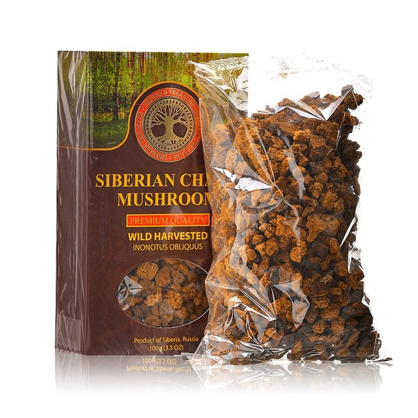Siberian Chaga Mushroom Chunks, Premium Quality, Wild Harvested, 100 Grams (3.5 OZ)