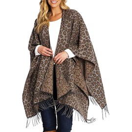 Woolrich Women's Textured Luxe Soft Warm Cozy Blanket Shawl Wrap Cape (Lana Leopard, One Size Fits All)