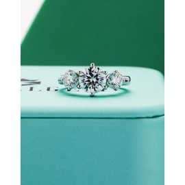 GAUDALGEM 3 stone Moissanite Wedding Bands for Women,3.1CTTW Round cut D Color VVS1 promise anniversary Engagement Rings,18K White Gold Plated S925 Sterling Silver Valentine's Day Gift (7.5)