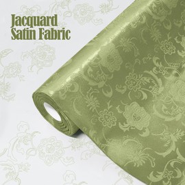 KKJIAF Sage Green Satin Jacquard Fabric 5 Yard, 60 Inch Wide Shiny Cloth Fabric, Sunflower Pattern Silky Brocade Fabric for Tablecloth, Table Runner, Napkins, Dress, Bedding Sheet, DIY Crafts