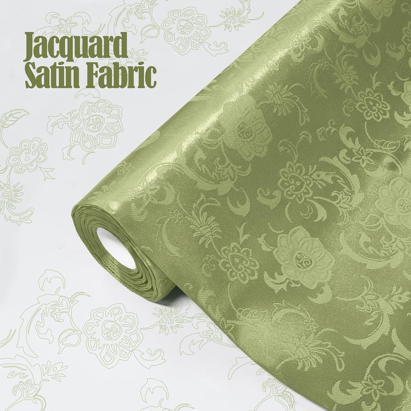 KKJIAF Sage Green Satin Jacquard Fabric 5 Yard, 60 Inch