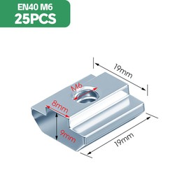 HXJDAM Pack of 25 T-Slot Nuts M6 Type B, T Sliding Nut for 40 Series Aluminium Profile, T Slot Nuts M6 Set Carbon Steel, Sliding Nut for Aluminium Profile Extrusion Slot 40 Series