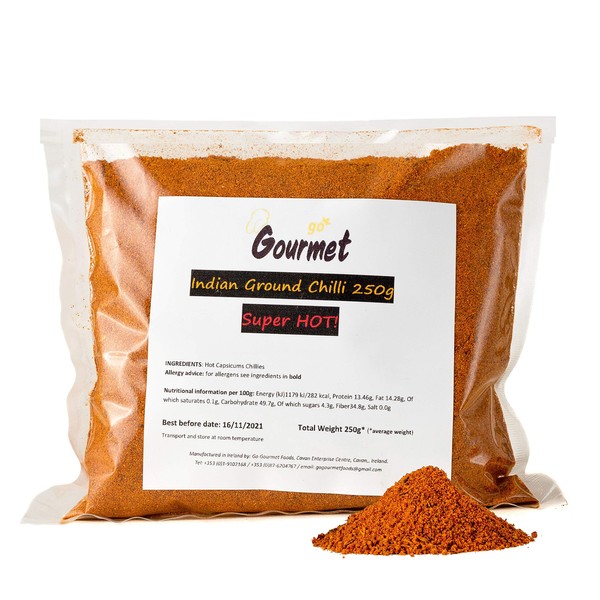 Go Gourmet Indian Red Chilli Powder - Super Hot Ground Red Pepper Powder from Dried Red Chillies - Adds Heat and Flavour to Sauces, Curries and Roasted Veggies - 250g Bag of Bulk Spices