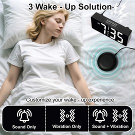 PPLEE Alarm Clock with Bed Shaker & Night Light for Heavy Sleepers-Vibrating Digital Clock with Large Dimmable LED Digits with Dual Alarm & Charging Port Desk Clock for Hearing Impaired Seniors