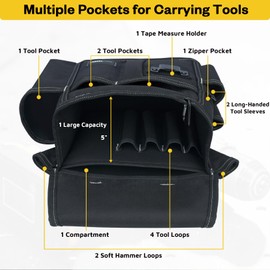 MELOTOUGH Electrician Tool Pouch with Belt,Tool Bag,Tool Pouch with Belt Clip,Adjustable 2-Inch Belt for Electrician,Carpenter,Construction,Durable Canvas Construction,BLK