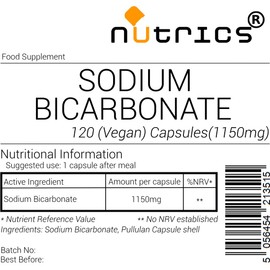 Nutrics® 1150mg Sodium Bicarbonate 100% Pure V Capsules - Suitable for Vegan Vegeatarian Halal & Kosher (120 Capsules 6 Month Supply)