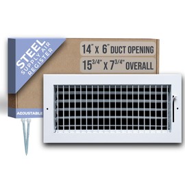 Fits 14x6 Duct Opening Steel Adjustable Air Supply Grille by Handua | Register Vent Cover Grill for Sidewall and Ceiling | White | Outer Dimensions: 15.75" X 7.75"