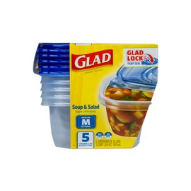 Glad GladWare Soup & Salad Food Storage Containers - Medium Rectangle - Meal Container Holds up to 24 Ounces of Food - Lock Tight Seal, 5 Count
