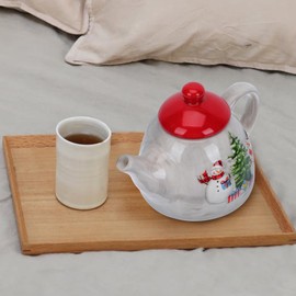 Housoutil Christmas Tree Teapot, Christmas Teapot with Handle, Ceramic Christmas Tea Pot with Snowman Christmas Tree Design