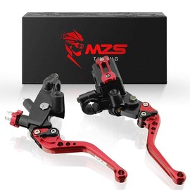 MZS Red 7/8 Motorcycle Levers Set Brake Master Cylinder Clutch Lever Universal Short Adjustable CNC Compatible with Motorcycle Street Sport Dirt Pit Mini Bike Scooter ATV