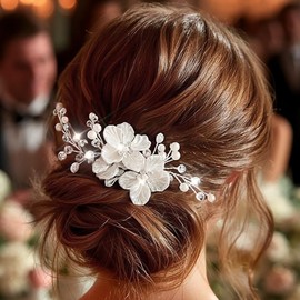 Jeairts Flower Wedding Hair Clip Silver Pearl Barrette Floral Bridal Hair Accessories for Women