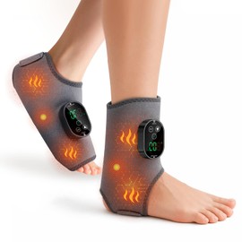 AWIL Rechargeable Ankle Foot Massager Wrap with Heat & Vibration, 6 Heating Levels & 3 Vibration Modes, Adjustable Wearable Massager for Foot Ankle Calf Wrist, Portable for Home Office Travel-1pcs