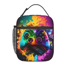 DORKEIXIA Colorful Video Game Cool Gamer Splash Insulated Lunch Bag Portable Reusable Zipper Lunch Box For Men Women Work Picnic Travel Camping
