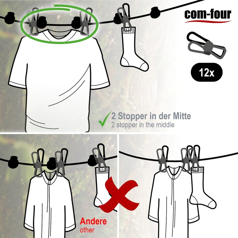 com-four® 2 x Travel Washing Line, 180-350 cm per Line,