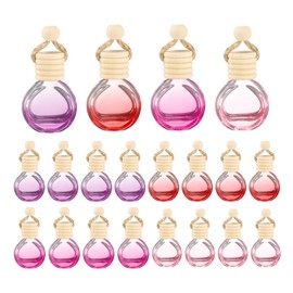 uxcell 20pcs Hanging Car Air Freshener Perfume Bottle, 10ml Pendant Empty Clear Glass Essential Oil Aromatherapy Diffuser with Wooden Cap (Multicolor, Round)