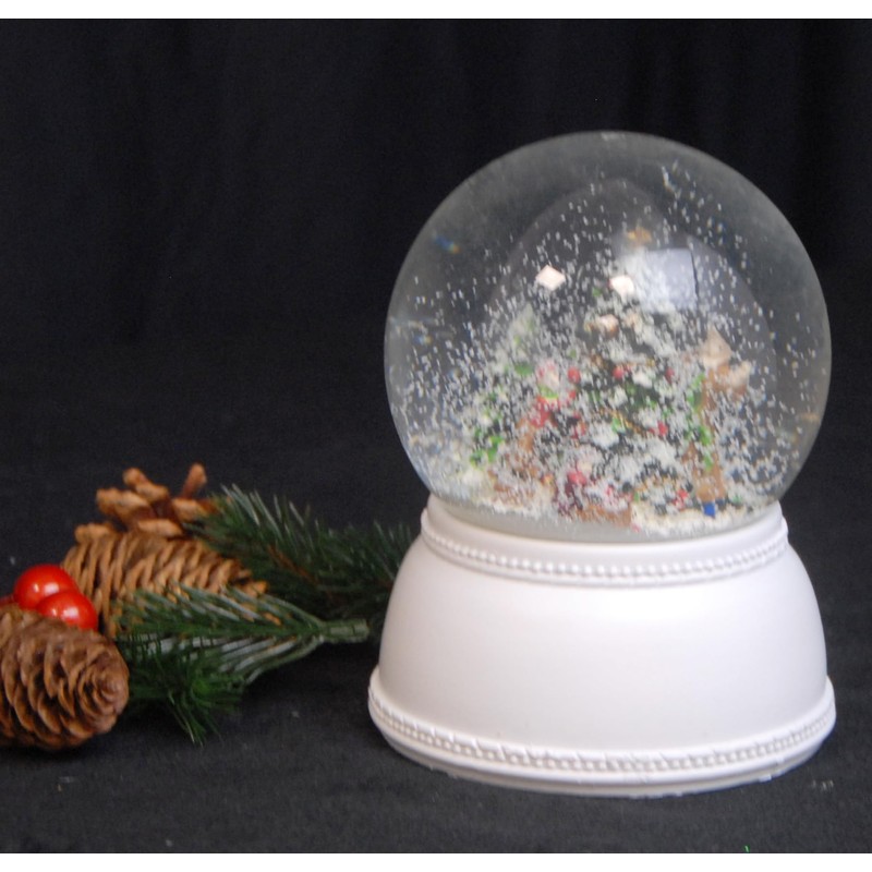 Snowglobe Christmas Tree Decorating Nostalgia with Base White with Music