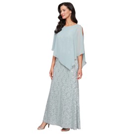 S.L. Fashions Women's Long Length Sequin Lace Beaded Capelet Dress, Formal Evening Gown, (Petite and Regular Sizes), Sage