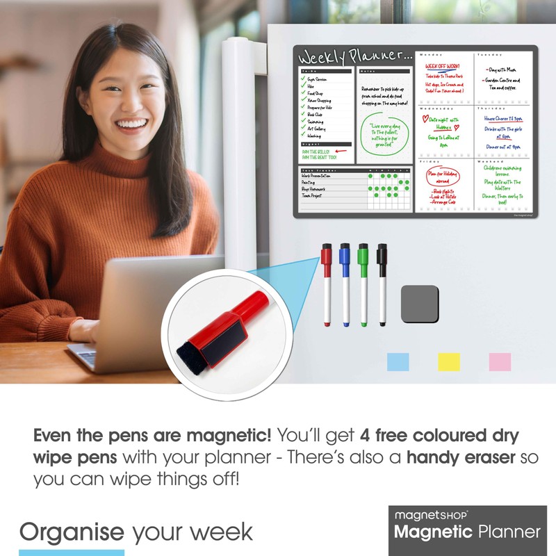 TMS A3 Weekly Planner Whiteboard | Magnetic Calendar for Fridge