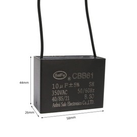 CBB61 10uf 2-Wire 350V AC Ceiling Fan Capacitor - 50/60 Hz - Polypropylene Film Capacitors Compatible with Electrical Power Relay Connecting Capacitor