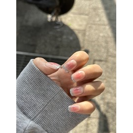 [High-quality artist recommendation] Flower Watercolor Silver Line Nail Tips - Coffin Egg / [고퀄리티작가추천] 꽃물 수채화 실버라인 네일팁 - 코핀에그