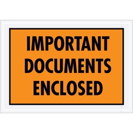 Aviditi Orange Adhesive Side Loading Document Envelopes"Important Documents Enclosed", 5 1/4" x 7 1/2" for Attaching Important Papers to Packages, Shipments and Mailings (Pack of 1000)