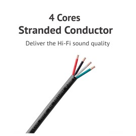 JAVEX 16/4 UL13 CL3R/CL2R Rated Speaker Wire (100FT), 16-Gauge AWG 4 Conductor Riser/in-Wall & Outdoor/In-Ground [Oxygen-Free Copper 99.9%], Black