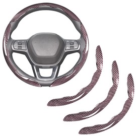 Carbon Fiber Steering Wheel Covers 3 Piece Clip on Steering Wheel Cover (Pink)