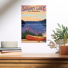 Lantern Press 10x15 Inch Wood Sign, Ready to Hang Wall Decor, Squam Lake, New Hampshire, Canoe and Lake