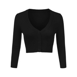 Totatuit Women's Black Cropped Cardigans V Neck Elegant Black Bolero Shrug Black Jumper Black Cardigans,S