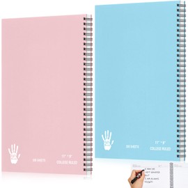 Jutom 2 Pads Jumbo Left Handed Notebook 11" x 8.5" Lefty Wire Bound Notebooks 200 Pages Inspirational Left Handed Journal Spiral for Lefties School Office(Macaron Blue, Macaron Pink,Cute)