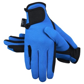 AFE Ladies Horse Riding Gloves Track Fabric Gloves Synthetic Leather Equestrian Black Stretch Fabric (Blue, Large)