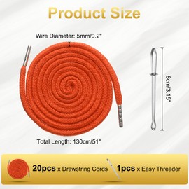 sourcing map 20pcs Drawstring Cords 51" Replacement Drawstring Hoodie String Sewing Tool with Easy Threader for Hoodie Sweatpants Jackets Pants Hats Coats Bags, Orange